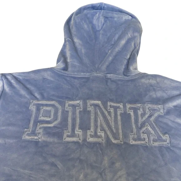 EUC Victoria’s Secret PINK Women’s Velour Hoodie in Light Blue Size XL - Picture 3 of 6